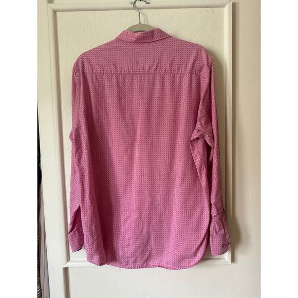 Johnston & Murphy Pink Button-Up Shirt Large Geometric Print 100% Cotton Large - Picture 2 of 5